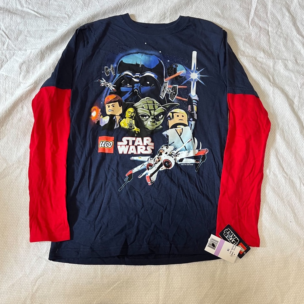 LEGO Old Navy Star Wars Boy's Navy Shirt with Red Long Sleeved Size 18 NWT